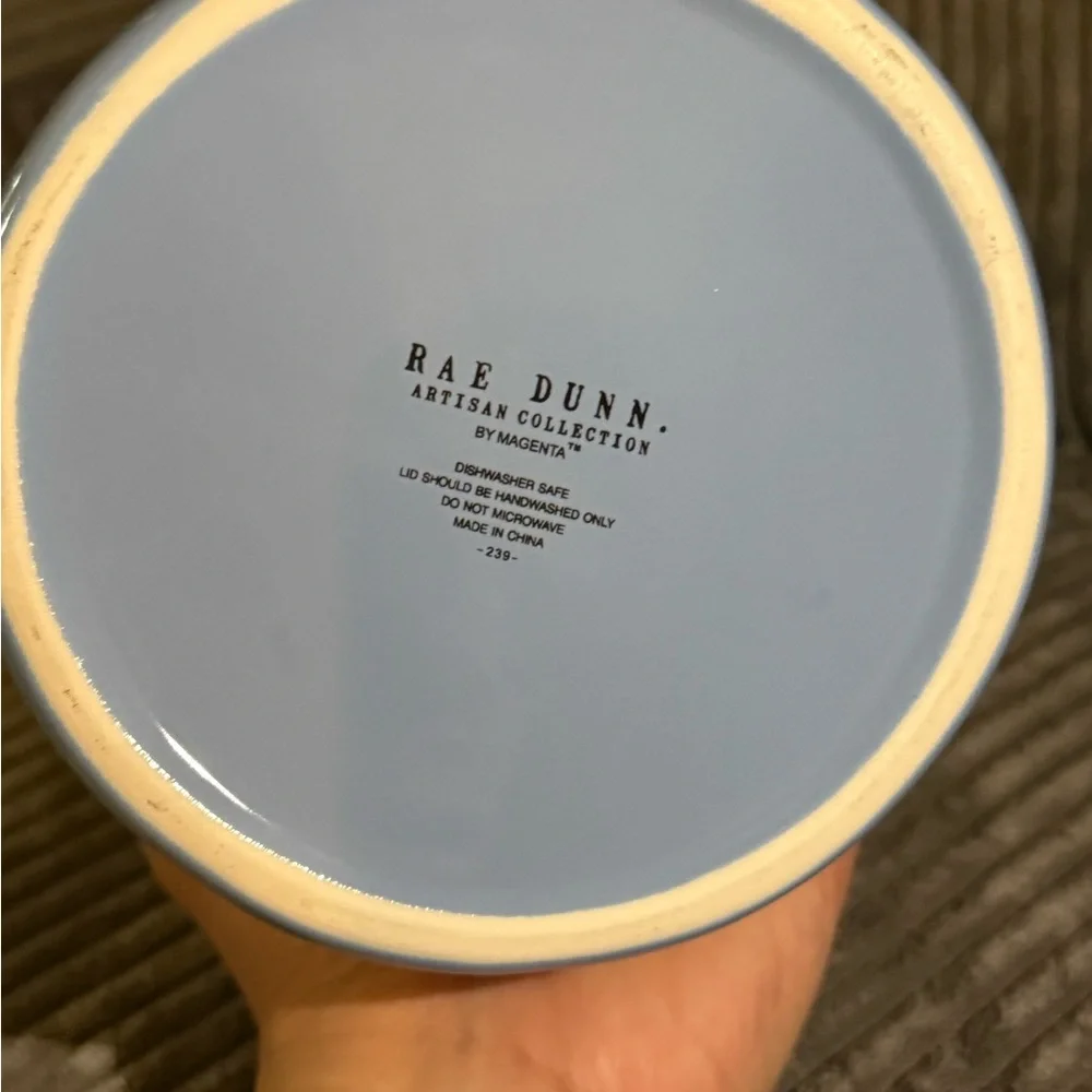 Rae Dunn White Ceramic Treats Jar with Blue Base for Pet- New